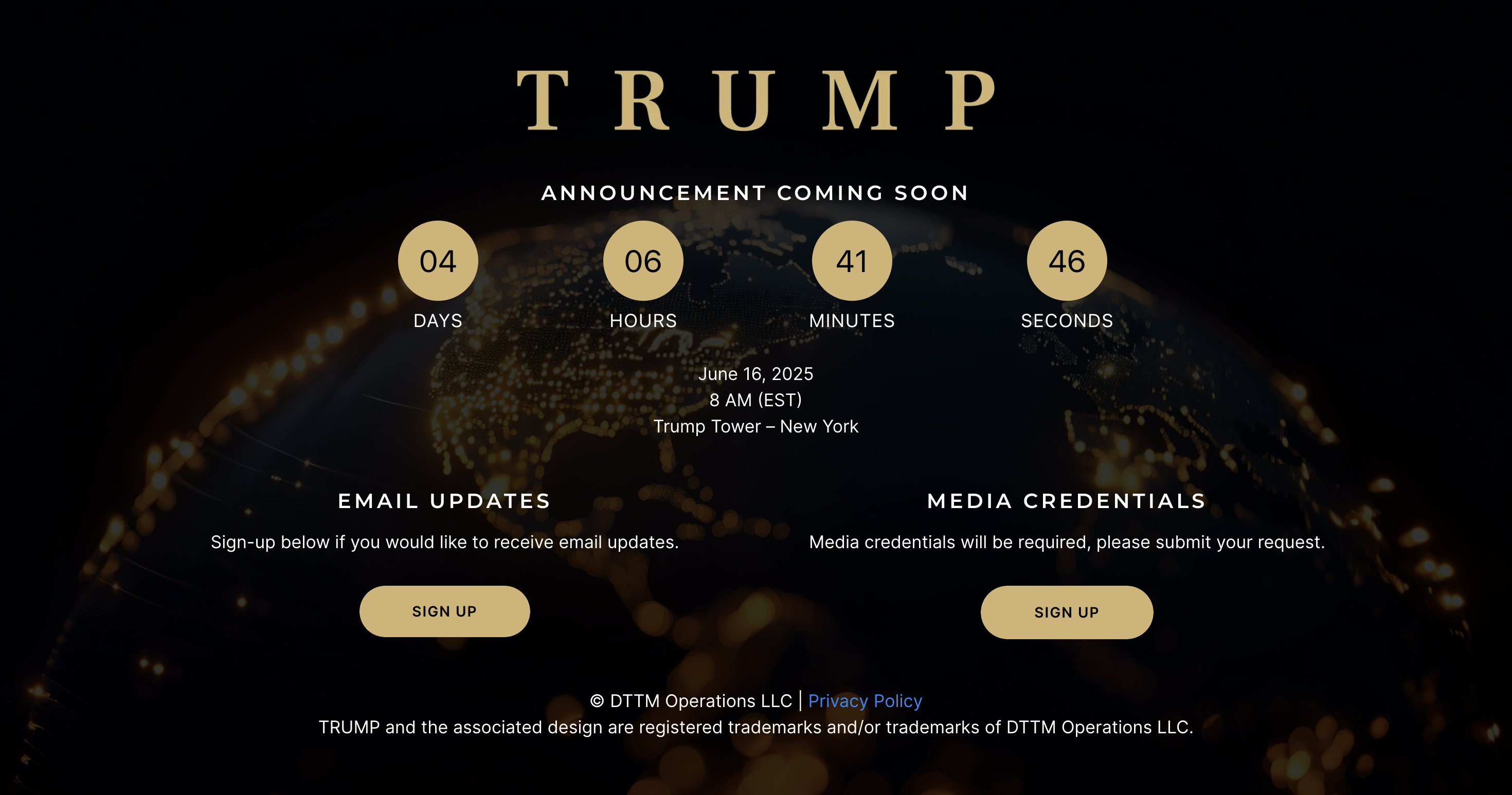 Trump Organization-ның алдағы хабарландыруының кері санағы