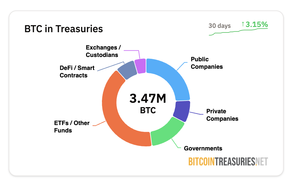 Компаниялардың Bitcoin қоры. Дереккөз: Bitcoin Treasuries