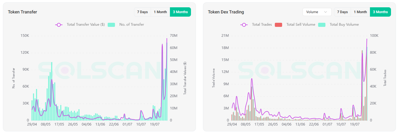 On-chain and DEX activity of the VINE token. Source: Solscan